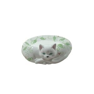 Vintage Ceramic Christmas Cat Trinket Dish Bowl Decor